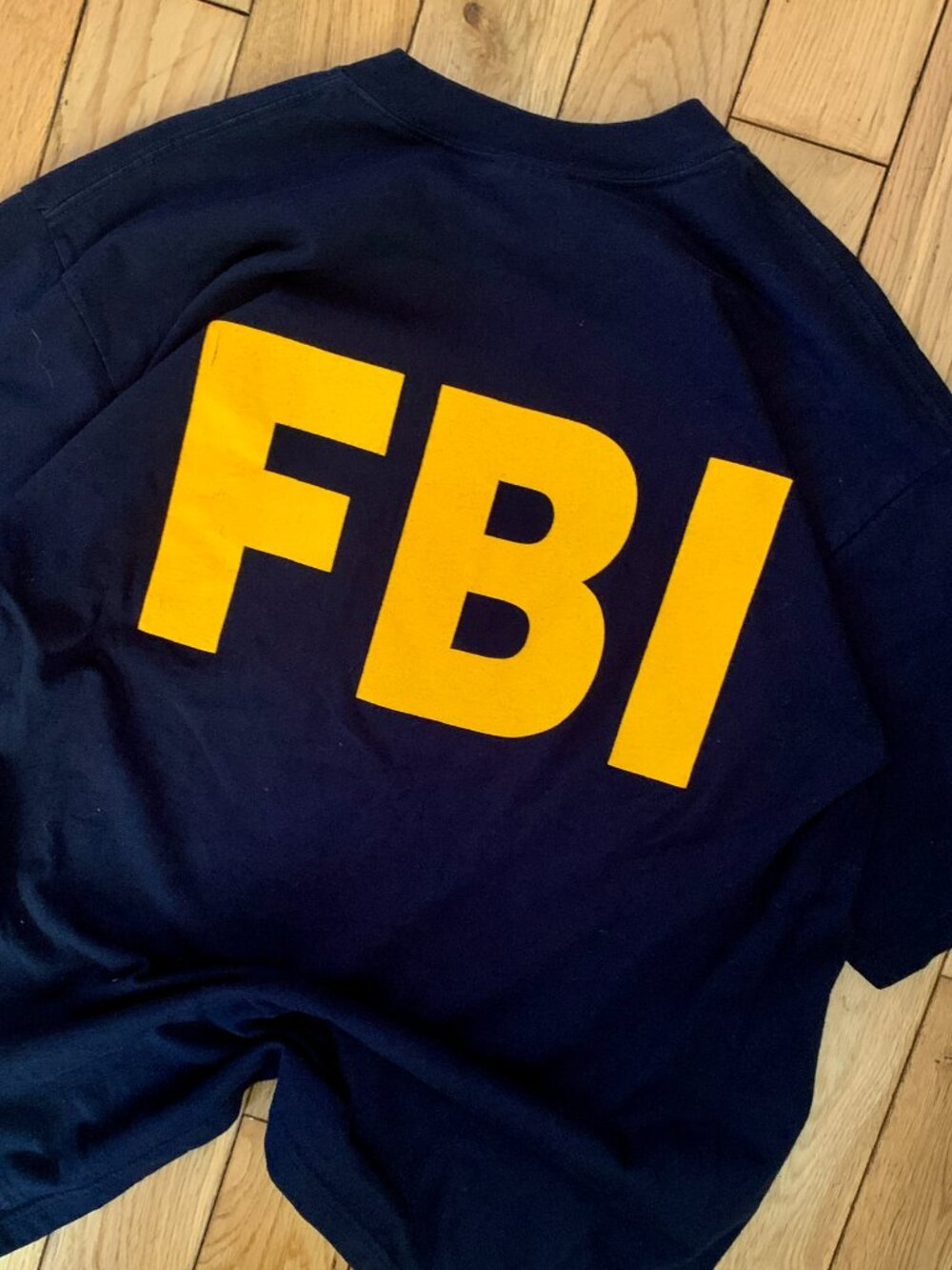 Y2K FBI T Shirt Gildan Ultra Tag Men's Large Navy Blue Iconic Big Yellow Logo